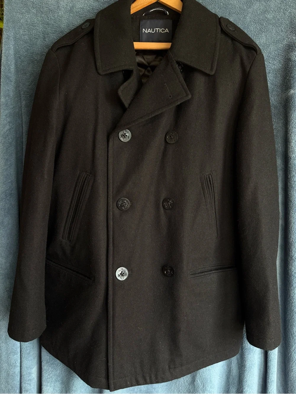 Nautica Black Double-Breasted Peacoat